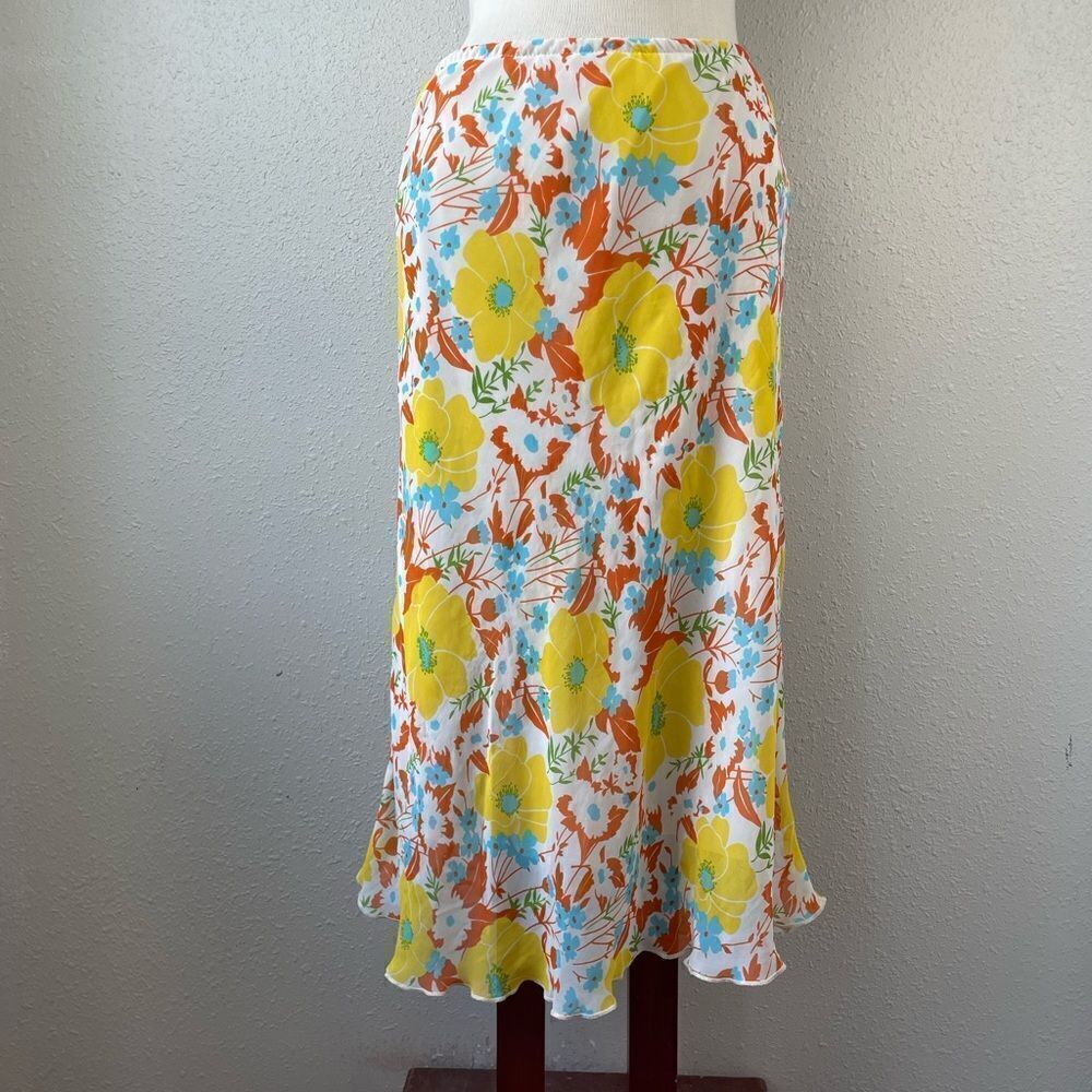 JKLA California Yellow Floral Midi Skirt Size M EUC